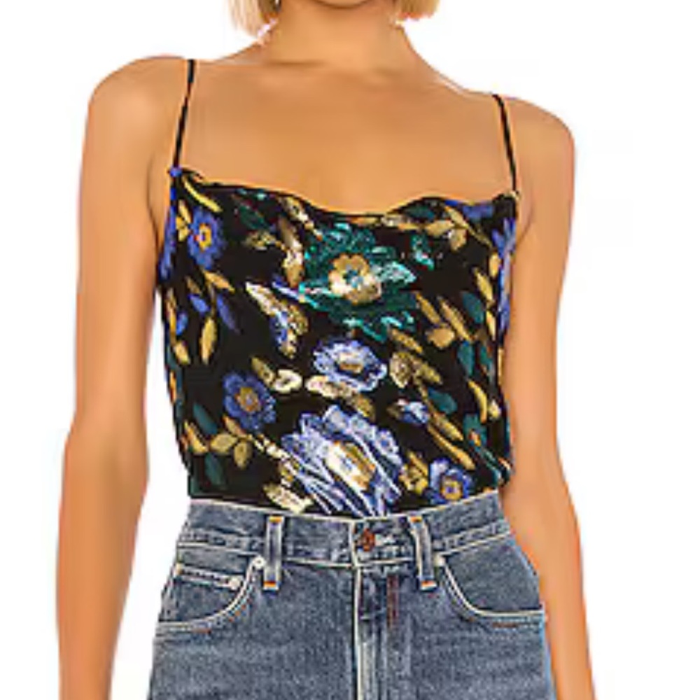 Lovers + Friends Floral Black and Green Women's Top